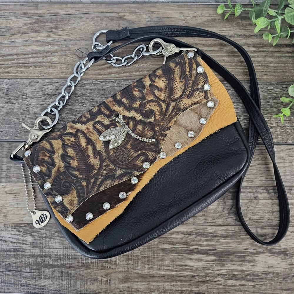 HB Hip Bag Company Conceal Carry Leather Crossbody Western Dragonfly Studded USA
